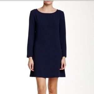 American Apparel Gia textured mini shift dress Navy Long Sleeve crepe size Med